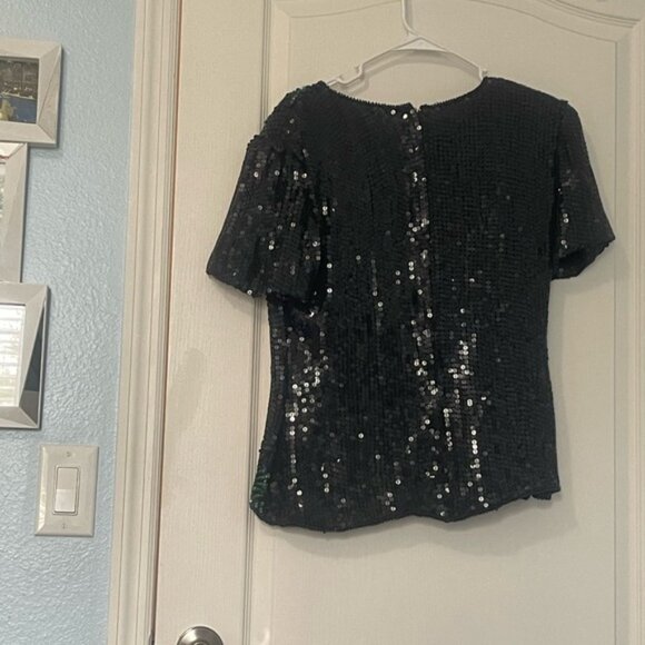 Lindissima Sequin Beaded Leaf Edge Blouse-Size S - Picture 2 of 4